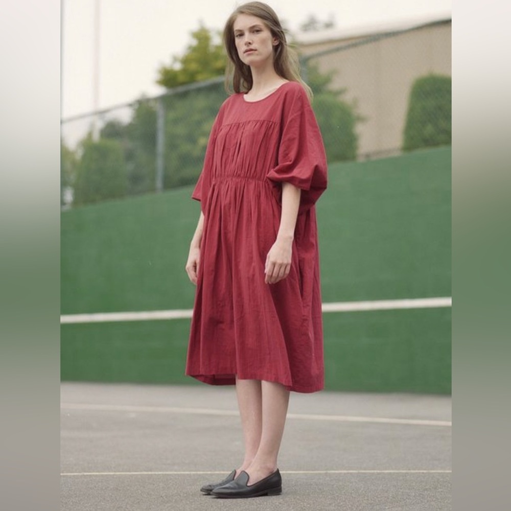 VESTIGE STORY Ashura Japanese Cotton Oversized A-Line Burnt Red Dress